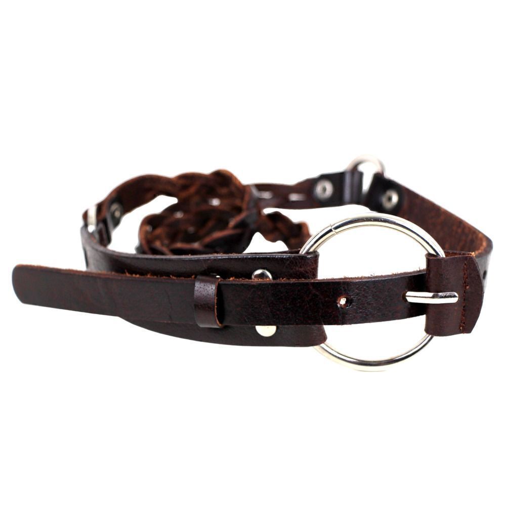 SKINNY STUDS WOVEN BROWN REAL LEATHER 5/8"-1 1/4"Wd DRESS CASUAL BELT Sz M (X55